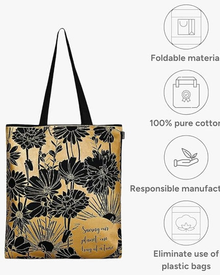 Eco Right Tote Bag for Women, Reusable Grocery Bag, Canvas Tote Bag for Shopping, Cotton Bag for Daily Use, Gifts for Women