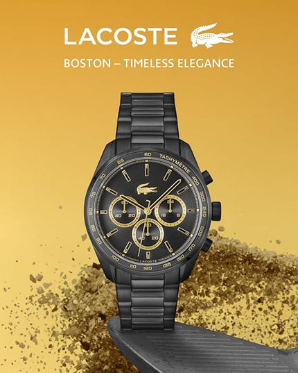 Lacoste Boston Men's Chronograph Watch - Classic Stainless Steel - Tachymeter - Water Resistant up to 5ATM/50 Meters - Modern Design for Him - 42mm