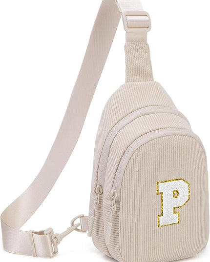 Viverte Small Corduroy Sling Bag Initial Crossbody Bag Fanny Pack for Girls Personalized Birthday Gifts for Teen Girls Gifts