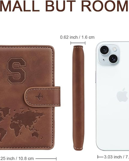 Passport Holder Wallet Cover Personalized Letter A-Z Travel Wallet RFID Blocking Passport Cover Wallet Case for Travel Passport Book Holders for Women and Men, Brown-S