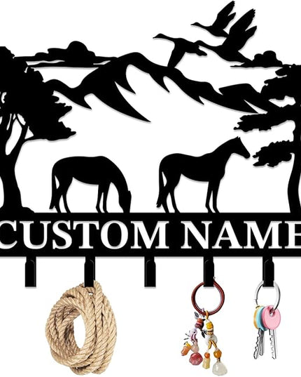 peanut case Personalized Farm Horse Keys Hooks,Custom Name Metal Cowboy Horse Art Keys Hooks,Metal Horse Lover Wall Home Storage Decorative Keys Hooks,Key Holder Hooks for Wall (Style D)