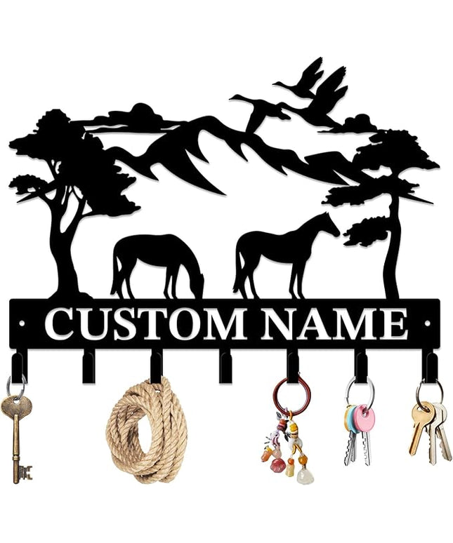 peanut case Personalized Farm Horse Keys Hooks,Custom Name Metal Cowboy Horse Art Keys Hooks,Metal Horse Lover Wall Home Storage Decorative Keys Hooks,Key Holder Hooks for Wall (Style D)
