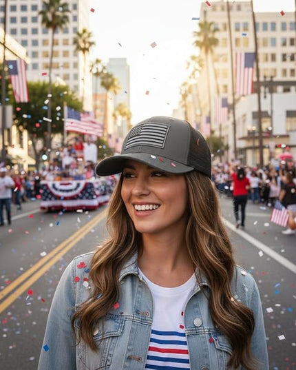 AURR American Flag Trucker Hat, Patriotic Baseball Cap for Men & Women, Breathable Mesh Adjustable Snapback, USA Flag Patch