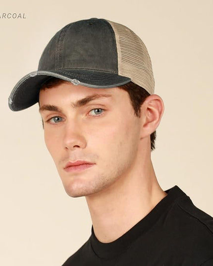CHOK.LIDS Everyday Premium Washed Trucker Hat Unstructured Distressed Pigment Dyed Cap Adjustable Outdoor Headwear