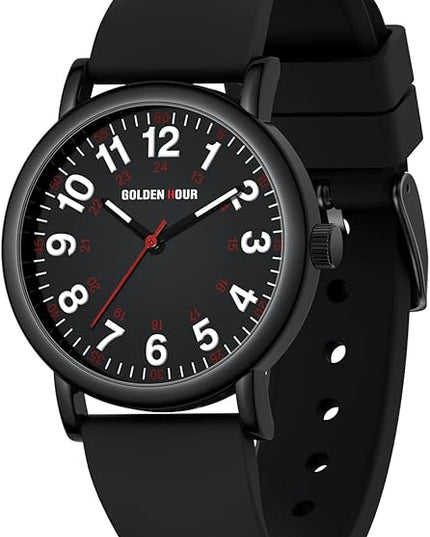 GOLDEN HOUR Waterproof Nurse Watch for Medical Professionals, Students Women Men - Military Time Luminouse Easy Read Dial, 24 Hour with Second Hand, Colorful Silicone Band