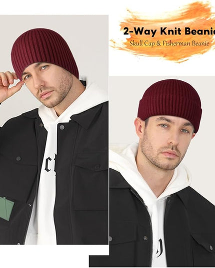 Heniho Winter Wool Beanies for Men Women, Warm Plain Toboggan Hats Ski Running Knit Skull Cap