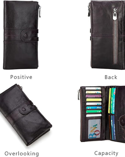 myfriday Women's RFID Blocking Genuine Leather Wallet, Bifold Long Clutch Wallet Money Clips Ladies Card Holder Purse