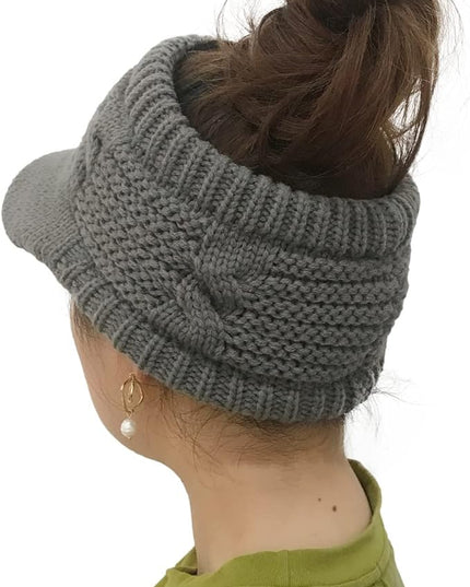 XYIYI Beanie Tail Winter Warm Knit Messy High Bun Ponytail Hats Visor Beanie Cap