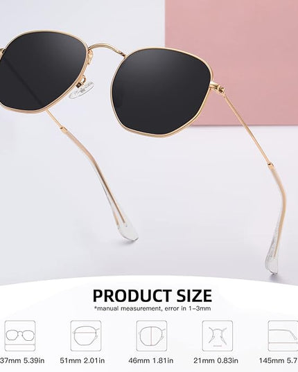 MEETSUN Polarized Hexagon Sunglasses for Women Men Polygon Square Sun Glasses UV400 Protection Metal Frame