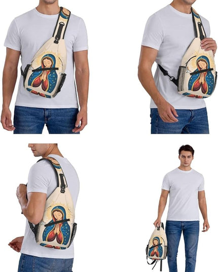 Our Lady of Guadalupe Sling Bag Crossbody Bags Clovers Chest Bag for Travel Hiking for Men Women Virgin Marys 2