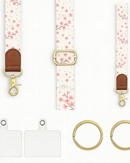 Phone Lanyard Crossbody with Wrist Strap, Adjustable Sakura Neck & Wrist Lanyard for Phones, Keys, ID Badges and Case Accessories – Universal Hands-Free Strap Set