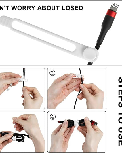 Nearockle 16Pcs Silicone Cable Straps Wire Organizer for Bundling Earphone, Phone Charger, Computer Cords, Reusable Cable Ties Cord Organizer in Home,Office,Kitchen,School(White)