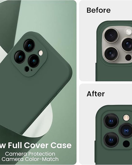 FireNova Designed for iPhone 15 Pro Max Case, Silicone Upgraded [Camera Protection] Phone Case with [2 Screen Protectors], Soft Anti-Scratch Microfiber Lining Inside, 6.7 inch, Alpine Green