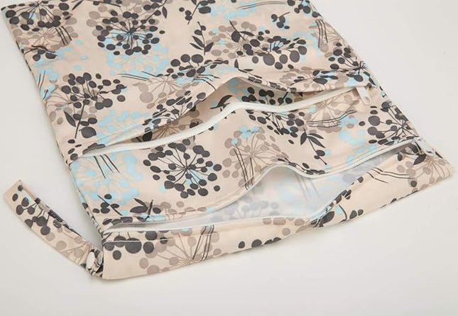 Medium Wet Dry Bag Baby Cloth Diaper Nappy Insert Bag Reusable Washable With Two Zippered Pockets (Foliage)