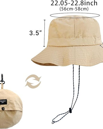 PFFY Quick Dry Waterproof Packable Bucket Hat for Women Men Outdoor Sun Hats with Detachable Chin Strap