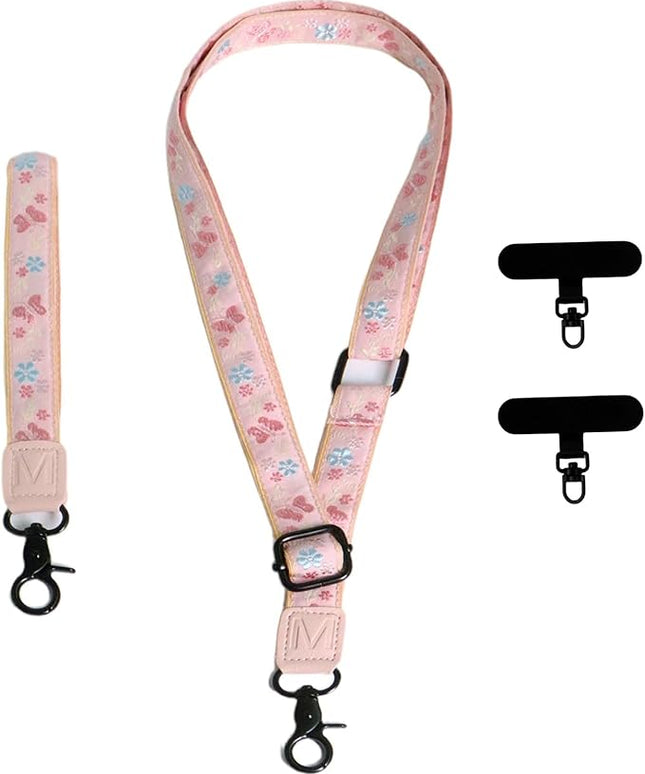 Adjustable Lanyard for Phone, Camera, Name Tags, ID card, Keychain and Wristlet Straps with 2 phone pads(Black)