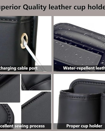 Car Seat Gap Filler Organizer with Cup Holders, Seat Gap Storage Box for Drinks, Phones, Keys, Sunglasses, Cards, and Small Essentials (Beige, Passenger Seat)