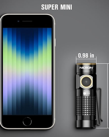 NICRON 1200 Lumens EDC Flashlight with Magnet, Rechargeable Pocket Light Compact High Lumens Handheld Light, C1 Mini Flashlight 7 Modes for Outdoor Camping, Hiking (Black)
