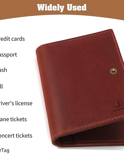 Jack&Chris Genuine Leather Passport Holder For Travel, RFID Blocking Handmade Passport Holder with Card Case Organized & Safe, Quality Travel Essentials for Women and Men for Gifting, Red