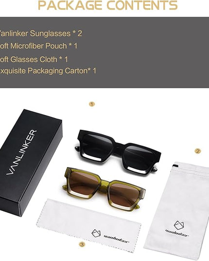 VANLINKER Thick Square Sunglasses for Men Women Retro Chunky Rectangle Shades UV400 Protection VL9731