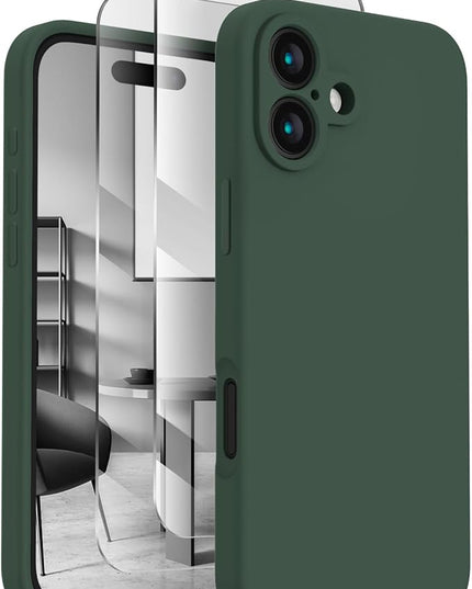 FireNova Designed for iPhone 16 Plus Case, Silicone Upgraded [Camera Protection] Case with [2 Screen Protectors], Soft Anti-Scratch Microfiber Lining Inside, 6.7 inch, Alpine Green