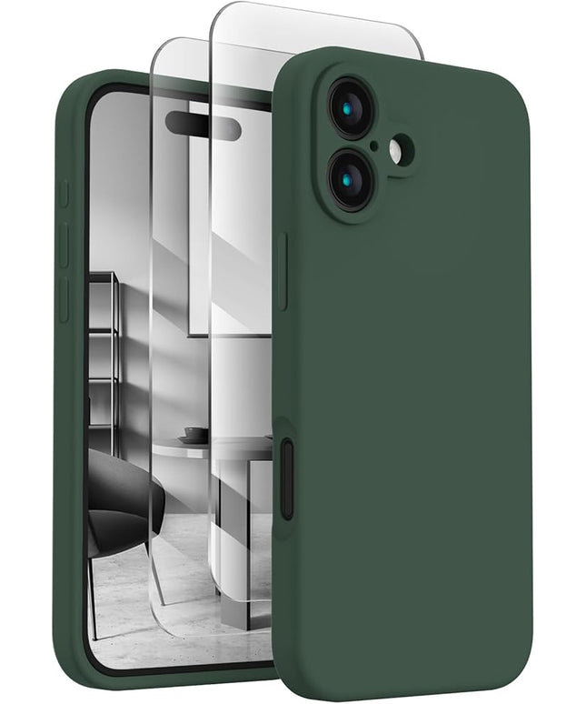 FireNova Designed for iPhone 16 Plus Case, Silicone Upgraded [Camera Protection] Case with [2 Screen Protectors], Soft Anti-Scratch Microfiber Lining Inside, 6.7 inch, Alpine Green