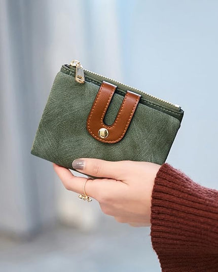AOXONEL Women's Rfid Small Bifold Leather Wallet Ladies Mini Zipper Coin Purse id card Pocket,Slim Compact Thin