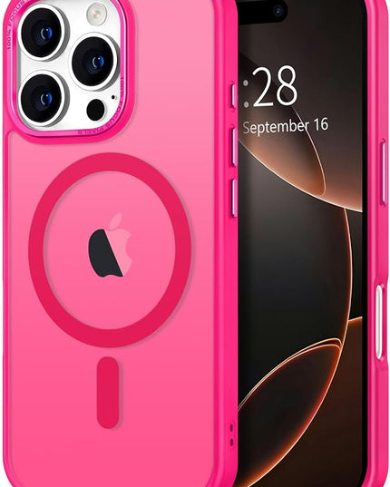 Hython Case for iPhone 16 Pro Case Magnetic Translucent Matte Phone Cases 6.3" [Compatible with MagSafe] Thin Slim Fit Shockproof Bumper Hard Protective Cover for Women Men Girls, Frosted Hot Pink