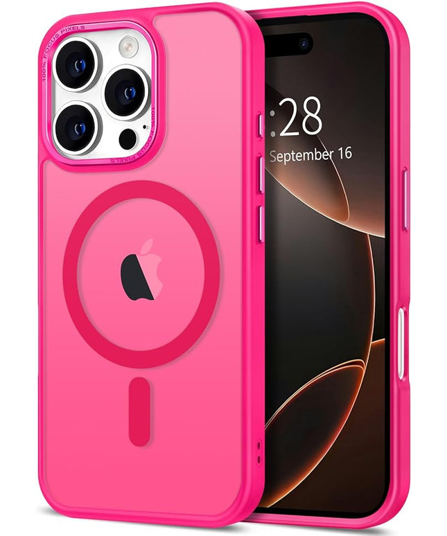 Hython Case for iPhone 16 Pro Case Magnetic Translucent Matte Phone Cases 6.3" [Compatible with MagSafe] Thin Slim Fit Shockproof Bumper Hard Protective Cover for Women Men Girls, Frosted Hot Pink
