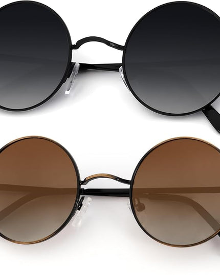 KALIYADI Round Polarized Sunglasses for Men Women Retro Metal Hippie Circle Style Sun Glasses UV Protection