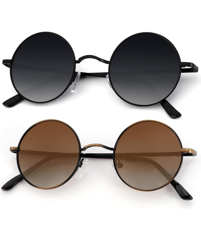 KALIYADI Round Polarized Sunglasses for Men Women Retro Metal Hippie Circle Style Sun Glasses UV Protection