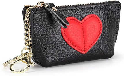 ZYLOXAR Genuine Leather Wallet Soft Coin Purse with Keychain Small Zipper Pouch for Women (Black)