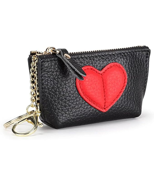 ZYLOXAR Genuine Leather Wallet Soft Coin Purse with Keychain Small Zipper Pouch for Women (Black)