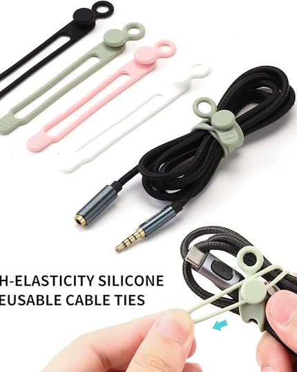 [20Park]UMUST Silicone Cable Ties,Reusable Cable Management Organizer, Multipurpose Elastic Cord Organizer for Bundling and Fastening Cable Cords Wires(black,white,pink,green)