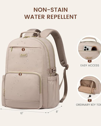LOVEVOOK Laptop Backpack for Women with Pouch Pocket for Large Capacity Cup,15.6 Inch Laptop Computer Bag Travel Backpack Purse,Waterproof Work Business Backpack College Teacher Bags,Nude