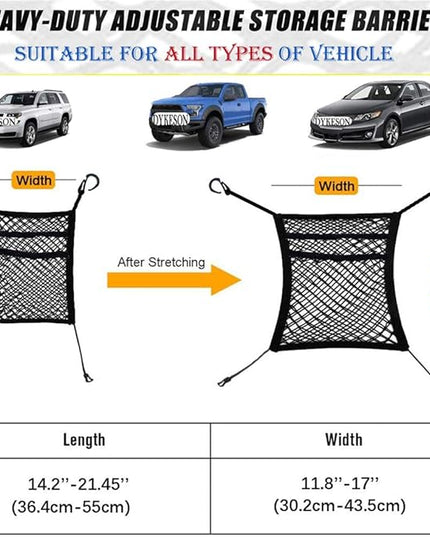 DYKESON Pet Barrier Dog Car Net Barrier with Auto Safety Mesh Organizer Baby Stretchable Storage Bag Universal for Cars, SUVs -Easy Install,Safer to Drive with Pets and Children, 3 Layer M