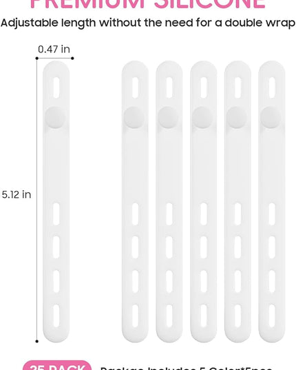 25Pack Silicone Cable Ties,Reusable Cord Organizer for Bundling Electrical Cords,Adjustable Data Cable Organizer Ties,High Elasticity Cable Straps for Home/Office/School/Travel(White)