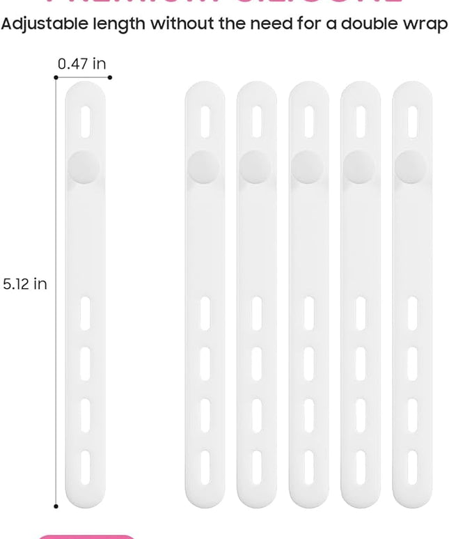25Pack Silicone Cable Ties,Reusable Cord Organizer for Bundling Electrical Cords,Adjustable Data Cable Organizer Ties,High Elasticity Cable Straps for Home/Office/School/Travel(White)