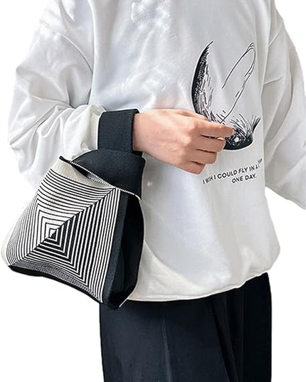 Women's Wrist Knot Tote Bag Small Crochet Wristlet Handbag Aesthetic Cute Knit Purse (Very Small Size)