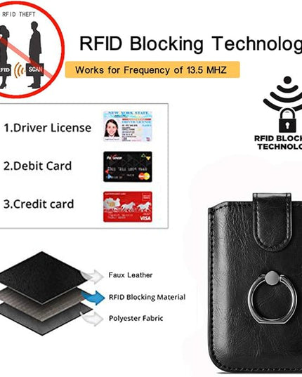 BIAJIYA Phone Card Holder RFID Leather Wallet Credit Adhesive Cell Case Stick-on Card Holder for Women and Men Back of Phone for Most of Smartphones