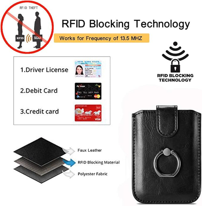 BIAJIYA Phone Card Holder RFID Leather Wallet Credit Adhesive Cell Case Stick-on Card Holder for Women and Men Back of Phone for Most of Smartphones