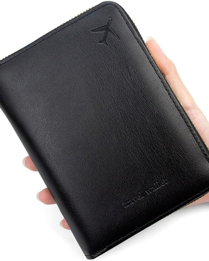 Passport Holder for Travel Women and Men RFID Passport Holder with Card Slots Holder Passport Case Passport cover Passport Wallet Travel Essentials and Accessories (Short Zipper, SZ-Black)