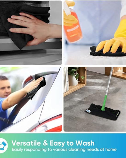 HOMEXCEL Black Microfiber Cleaning Cloth, 24 Pack Cleaning Towels for Kitchen, Lint Free, Scratch-Free, Highly Absorbent, and Reusable Cleaning Rags for House, Window and Glass, Cars, 11.5 X11.5 inch