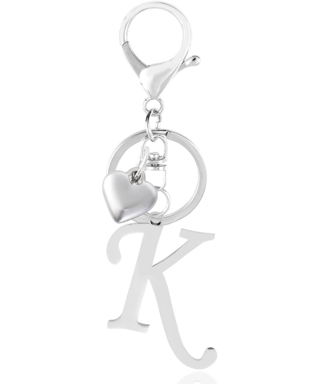 A-Z Heart Initial Letter Keychain, Stainless Steel Alphabet Charm for Handbags, Gift for Women and Girls