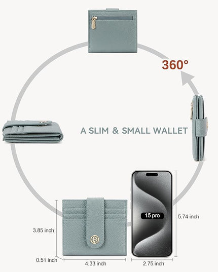 BOSTANTEN Slim Wallet for Women Small RFID Blocking Credit Card Holder Leather Bifold Wallets with Zipper Coin Pocket Light Blue