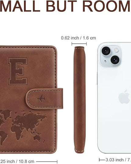 Passport Holder Wallet Cover Personalized Letter A-Z Travel Wallet RFID Blocking Passport Cover Wallet Case for Travel Passport Book Holders for Women and Men, Brown-E