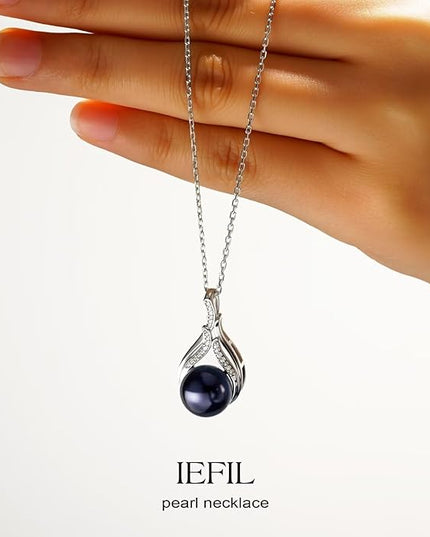 Iefil 10-11mm Tahitian Black Pearl & Freshwater Pearl Necklace - S925 Sterling Silver Pearls Necklace, Anniversary Birthday Gifts for Women Wife Girlfriend Mom