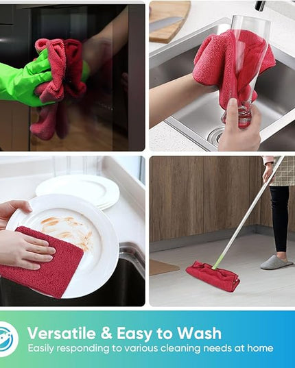 HOMEXCEL Red Microfiber Cleaning Cloth, 12 Pack Premium Microfiber Towels for Cars, Lint Free, Scratch-Free, Highly Absorbent, Reusable Cleaning Rags for Car, Household, Kitchen, Window, 11.5"X11.5"