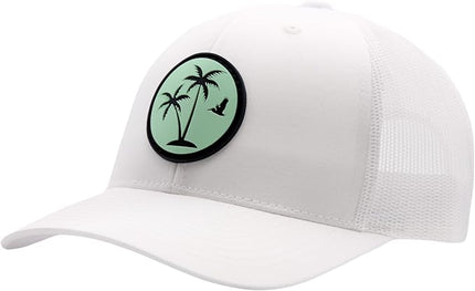 LINDO Trucker Hat [ Palm Tree 2.0 Design ] for Men and Women: Mid Profile Cap with Breathable Mesh Back and Adjustable Snap
