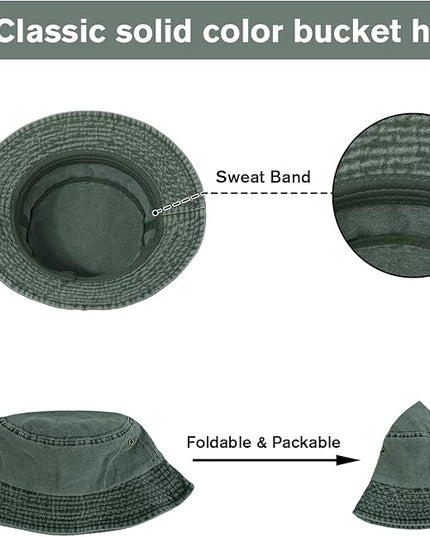 kozinu Washed Cotton Bucket Hats Packable Summer Outdoor Cap Travel Beach Sun Hat Plain Colors for Men Women
